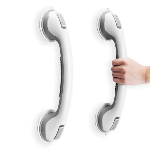 Grab Bars for Bathtubs and Showers, 2025 Updated 2 Pack Shower Handle, 16-in Heavy Duty Suction Cup for Shower, Bathroom Safety Bar for Elderly (Gray)