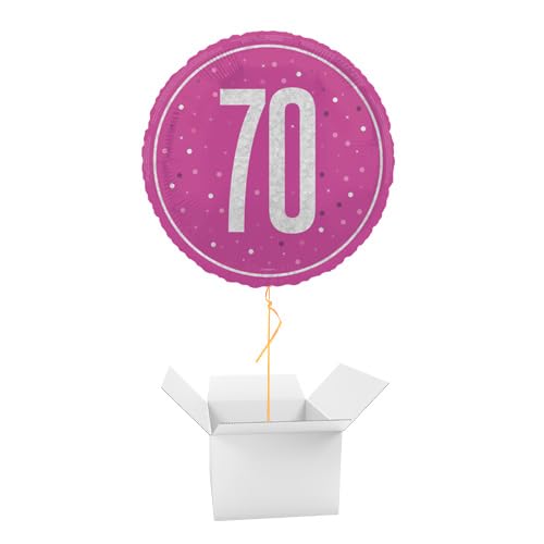 Hot Pink Glitz Age 70 Holographic Round Foil Helium Balloon - Inflated Balloon in a Box