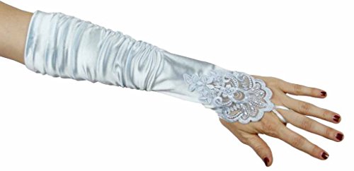 Grace Fingerless Long Gathered and Beaded Gloves, Light Blue