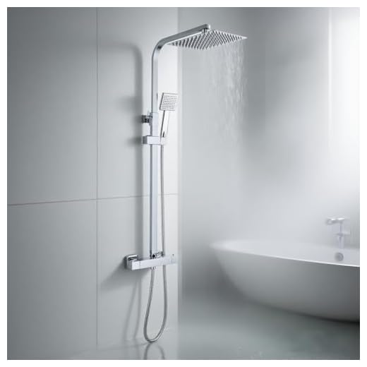 Columna de Ducha Termostática STANEW, Conjunto de Ducha, Cuarto de Baño, Columna de Ducha, Termostato con Mezclador Ajustable en Altura Sistema de Ducha (Plata)
