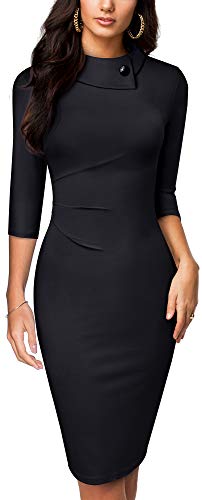 HOMEYEE Women's Retro Pleated Bodycon Work Office Pencil Dresses B574