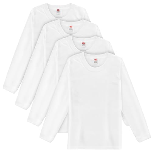 La Mejor Recopilación de Niño con Playera Blanca los preferidos por los clientes. 48 Genérico Pack de 4 Playeras Blancas, térmicas Tejido Liso para niño o niña Manga Larga Cuello Redondo Protegelos del Frio Tela Suave Transpirable (MX/US, Edad, 8 Años, 9...