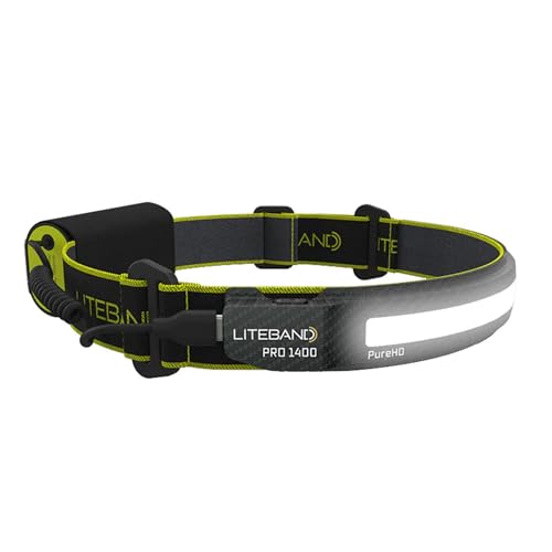 OPTIMAL VENTURES LITEBAND PRO Rechargeable LED Headlamp 1400 Lumens 210 Wide Beam PureHD High CRI Light Hard Hat Compatible Professional No-Bounce Fit IPX5 Weather Resistant Carbon