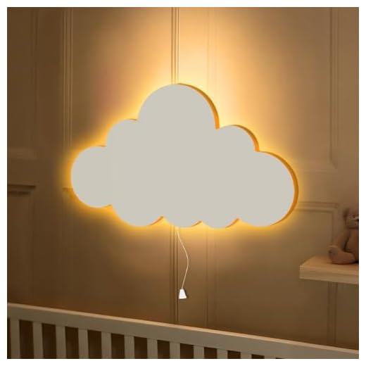 Marco Paul Modern Wooden White Cloud Shaped LED Night Light Battery Powered Night Light Kids Childs Room Decor Wall Lights Wall Mounted Nursery Bedside Lamp Baby Gifts Bedroom Decor Lighting