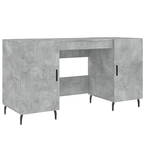 Bureau gris béton 140x50x75 cm avec 4 compartiments de rangement