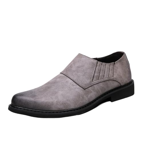 Oxford Dress Shoes for Men Slip On Pointed Burnished Toe PU Leather Anti-Slip Block Heel Rubber Sole Non Slip Low Top Casual