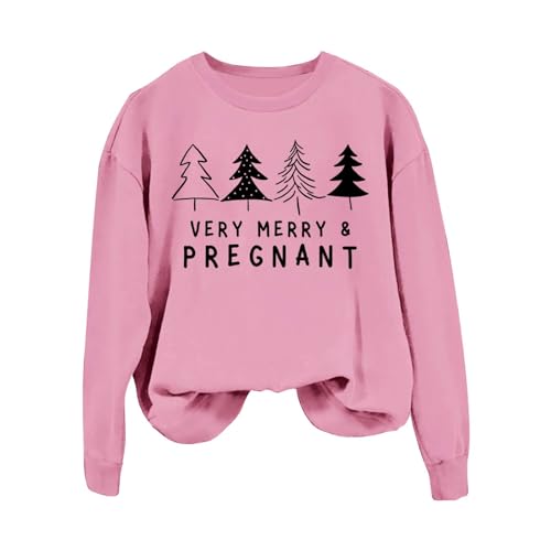 Weihnachts-Sweatshirts für Frauen „Sehr Frohe Schwangere Weihnachten“ Grafik-Shirts Süße Weihnachtspullover für Mütter (XL)