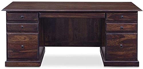Brunizem Decor Premium Brighton Sheesham Wood Writing Table | Wooden Study Desk with 6 Drawer Storage & 1 Keyboard Tray | Computer Table for Home | Office Work from Home Laptop Table | (Medium)