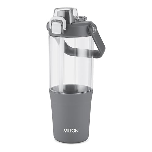 Image of MILTON Summit 1200 2-in-1 Sip or Gulp Lid Tumbler 1200 ml | Plastic Water Bottle with Sturdy Handle & Straw | Leak-Proof, BPA-Free | Perfect for Office, Gym, Travel Tumbler for Men and Women, Grey