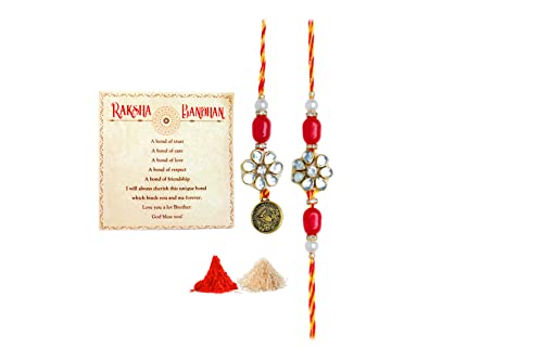 Rakhi for Brother and Bhabhi Rakhi Lumba set for Bhaiya with Rakhi card Rakhi Dori Wrist bands with Roli Chawal Gift Pack in Pouch for Brother Sister festival Raksha Bandhan Cover