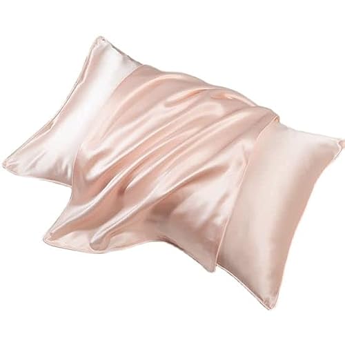 Satin Silk Pillowcase for Hair and Skin - Soft Breathable Smooth Both Sided Silk Pillow Cover Pair - Standard Size 50x75cm (Light Pink Champagne)