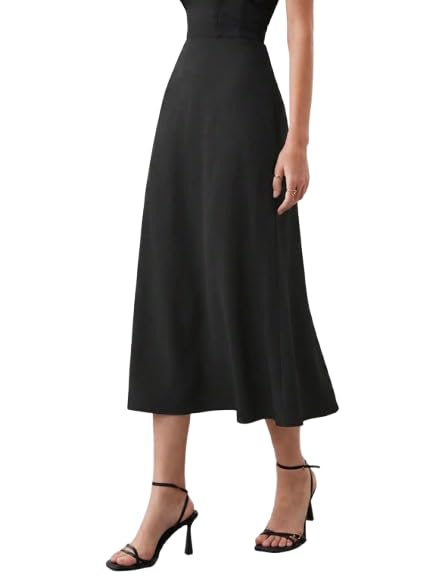 Women's Floral Printed High Waist A-Line Midi Skirt | Casual Flared Western Skirt Black-image-9