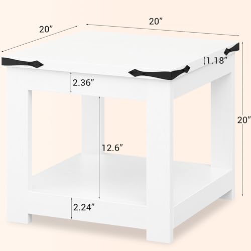 Homieasy End Table, 20x20 Inch Square Side Table for Living Room, Large Wood Accent Table with Storage Shelf, Modern Farmhouse Nightstand Bedside Table, White by Homieasy - Image 2
