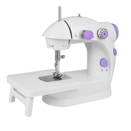 Mini Máquina de Costura Reta Portátil Bivolt Compacta com Mesa Extensora 110V/220V - 2 Velocidades com Pedal, Fonte e Manual