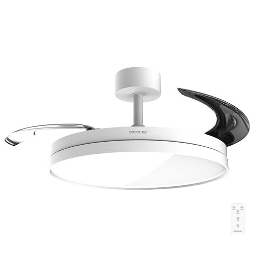 Cecotec Ventilador de Techo con Luz con Aspas Retráctiles EnergySilence Aero 2440 Invisible Pure White. 30W, Motor DC, Mando a Distancia, Temporizador 6h, 6 Velocidades, Función Winter Summer