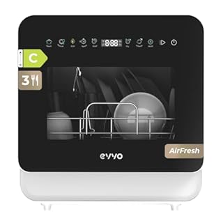 EVVO - Lavastoviglie Mini D Trip 3 – Lavastoviglie compatto da tavolo, 3 servizi, classe energetica C, 6 programmi, asciugatura extra aria fresca, pannello LED touch, casa differita, senza