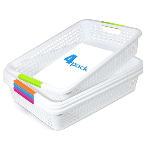 4 Pack Classroom Baskets, Classroom Storage Bins with Colorful Handle
