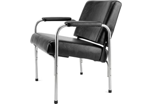LCL Beauty Salon Shampoo Chair with Automatic Recline Black PVC Leather High-Density Foam Chrome Steel Frame 350 lb Capacity