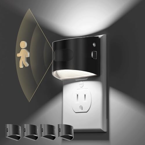 Image of L LOHAS LED Night Light with Motion Sensor & Dusk to Dawn Sensor, Night Lights Plug into Wall with 30-100lm Adjustable Brightness, Dimmable Night Light for Bathroom, 5000K Daylight White, 4 Pack