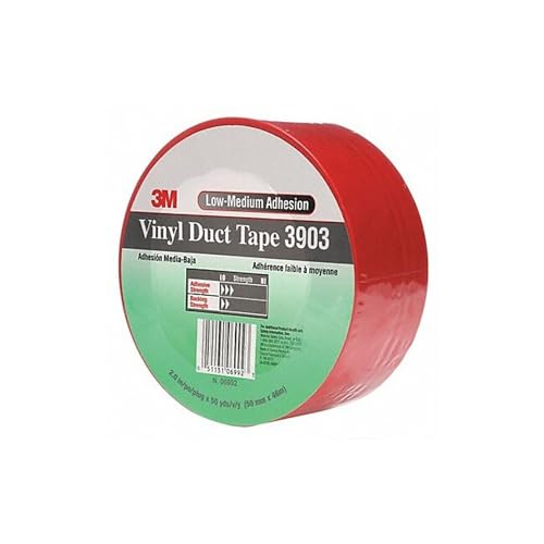 3M Vinyl Duct Tape 3903, Red Case, 2 in x 50 yd, 7.3 mil, Individually Wrapped Conveniently Packaged