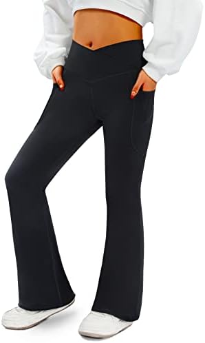 COPYLEAF Women's Flare Yogo Pants with Pockets-V Crossover High Waisted Bootcut Yoga Leggings-Flare Bell Bottom Workout Gym Leggings