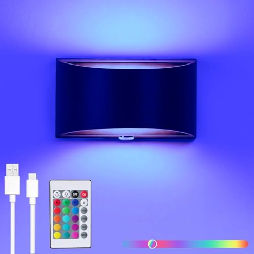 Image of Wall Sconces, Led Lights Battery Operated Wall Lights with USB Charging, Dimmable ON /Off Switch Touch Control for Bedroom, Hallway (Black, RGB)