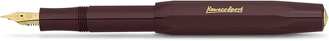 Kaweco Classic Sport Fountain Pen with 23 Carat Gold-Plated Steel Nib and Iridium Tip for Ink Cartridges I Kaweco Sport Fountain Pen (Medium, Burgundy)