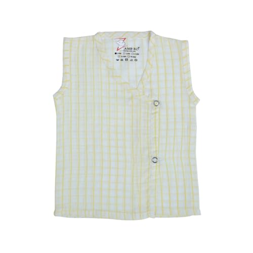 Image of Baby Jabla Set of 3 - Printed Sleeveless Cotton Vests for Newborns & Infants| Soft, Breathable Summer Wear for Boys & Girls (0-3,3-6 Months, Yellow,Stripes Print)