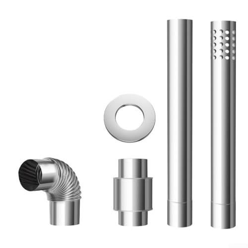 Entgoinggo Kit de tubo de acero inoxidable para estufa de chimenea con secciones rectas y perforadas, curva de codo, válvula de retención, cubierta decorativa y cinta de aluminio de 25 m para