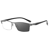 [FEISEDY] 老眼鏡 おしゃれ メンズ 遠近両用 リーディンググラス ブルーライトカット 調光レンズ 累進多焦点 えんきん両用 シニアグラス 超軽量 変色 スクエア ガンカラー 1.5 B1388