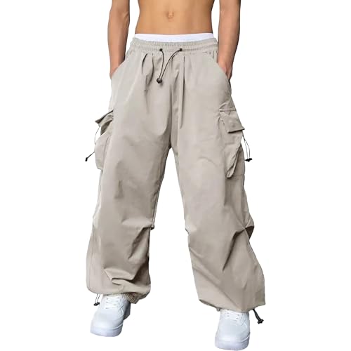 Men's Baggy Cargo Pants Casual Hip Hop Parachute Pants Street Harem Sweatpants Drawstring Trousers with Pockets