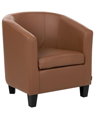 Beliani Sillón Club tapizado en Piel sintética Respaldo bajo butaca Decorativa marrón Borwick
