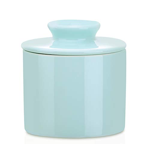 LOVECASA Mantequillera de Porcelana con Tapa, Estilo Francesa, Recipiente para Mantequilla, Butter Keeper, 6.5 onzas Color Azul