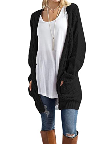 Traleubie Women's Open Front Long Sleeve Boho Boyfriend Knit Chunky Cardigan Sweater