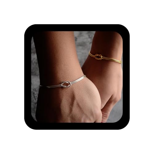 Wendalern Cadena De Serpiente Infinito Pulseras De Oro Y Plata - Nudo De Amor En Capas Redondo De Cadena De Serpiente Anudada - Pareja Pulseras Infinito Amor Y Amistad - Joyas Para Mujeres
