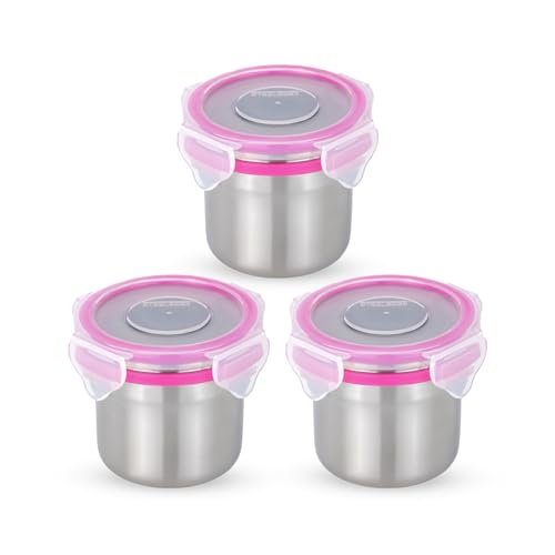 STEELLOCK Stainless Steel Airtight Container with Lid | Leakproof, BPA-Free | Multipurpose Food Storage Containers/Tiffin/Dabba for Office, School & Kitchen | SL-1102-set of 3, 200ml each, Pink
