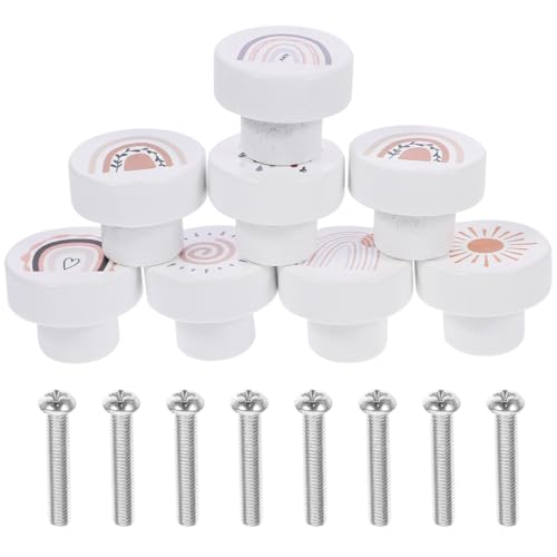 Tofficu Lot De 8 Boutons De Tiroir Bois Arc-En-Ciel 1.38 Pouces Poignées De Meubles Décoratives Pour Chambre Enfants Bureau Facile À Installer