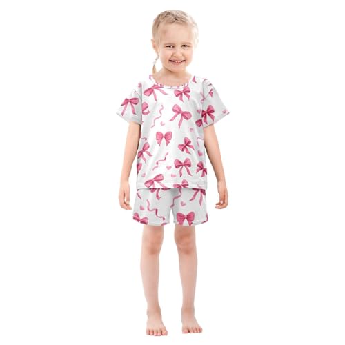 Ribbon Bow Pink Pajama Set Short Sleeve Summer Pajamas Sleepwear Nightwear Set Cotton 5Y3