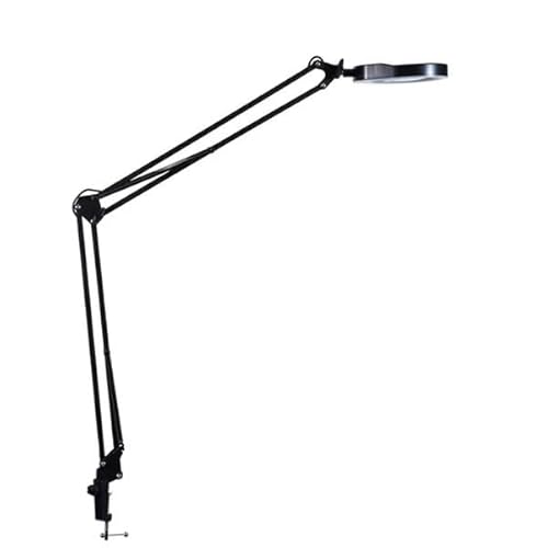 顕微鏡装置 柔軟なクランプ式テーブルランプ、10x 20x 拡大鏡ガラススイングアーム、調光可能な照明付き拡大鏡 HD 48 LED ランプ付き(Black 470MM)
