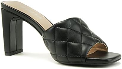 Soda JITTER ~ Women Slip On Flat Heel Squared Toe Diamond Quilted Fashion Sandal (Black, numeric_10) | Image 1