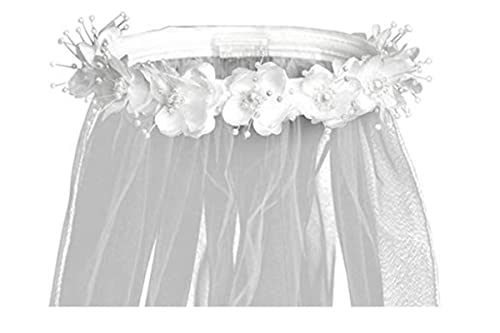 Made in USA Girls First Communion Veil - Holy 1st Communion Veil - Flowers and Pearls Head Pieces for Catholic Accessories - Velos de Primera Comunion