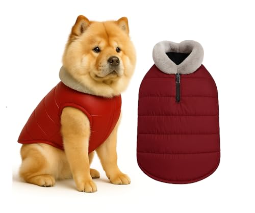 Image of The Pets Company Dog Winter Coat Jacket, Clothes, Windproof, Waterproof, Light Weight, Washable, Ultra Warm Thick Fleece Lined Dog Vest for Cold Weather Protection, (Maroon, Large - 24 Inch)
