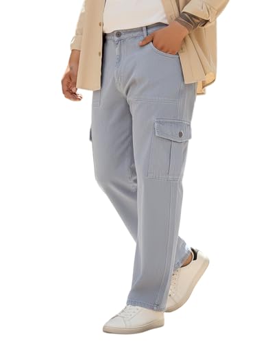 Image of Urbano Plus Men Mid Rise Loose Baggy Fit Cargo Jeans with 6 Pockets Non-Stretchable