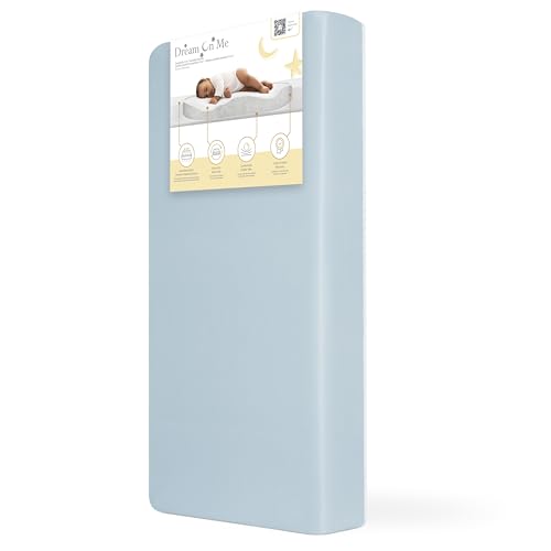 Image of Dream On Me Snuggles Extra Firm Dual-Sided Baby Crib Mattress with Breathable Fabric, Water & Odor Resistant, GREENGUARD Gold Certified, Fits Mini & Portable Cribs (38”x 24”x 3”) - Blue Mist