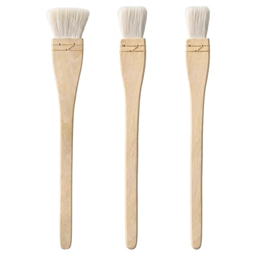 3 Pcs Paintbrush Set Hake Brush Paintbrush with Soft White Goat Hair Flat Hake Brush for Watercolor Ceramic Pottery Painting Acrylic Painting Wash Background
