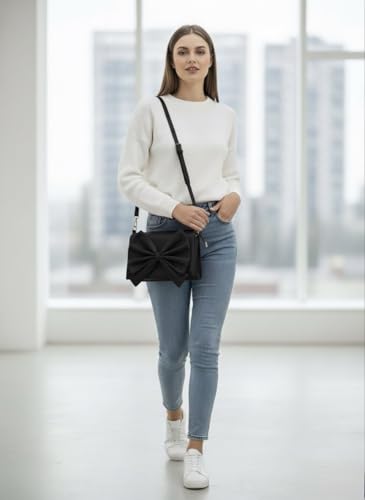 Image of Women's Bow Crossbody Bag - Shoulder Purse & Sling Handbag - Multi-Pocket Partitioned Side Bag with Adjustable Strap for Party, Wedding & Casual