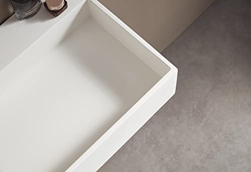 Serene Valley 47" Floating Or Countertop Bathroom Sink, Double Faucet Holes With Hidden Drain, Solid Surface Material In Matte White, Svws605-47Wh #TOP6