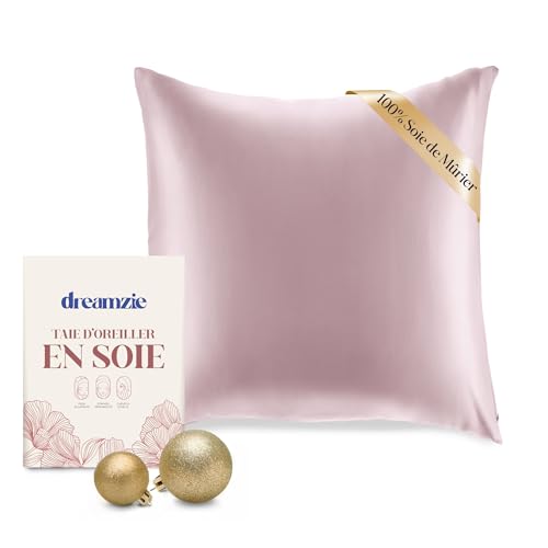 DREAMZIE Taie d Oreiller en Soie - 100% Soie Naturelle de mûrier - pour Les Cheveux et la Peau - 19 mm de Soie des Deux côtés - 1 unité - Lilas - 60x60 cm