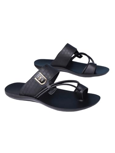 Image of GORGLITTER Men's Leather Sandals Slide Beach Outdoor Round Flip Flops Slip On Slippers