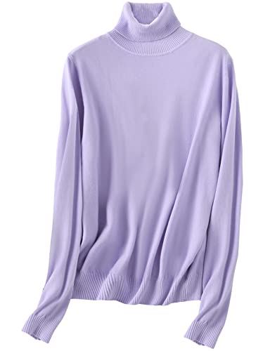 SANGTREE Women's Cashmere Turtleneck Long Sleeves Lightweight Pullover Sweater Lilac Colour, US XL(16-18)
